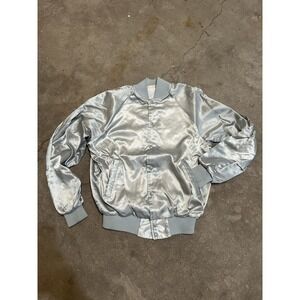Vintage 80s Hydro Racing Silver Satin Bomber Jacket M USA Auburn Sportswear
